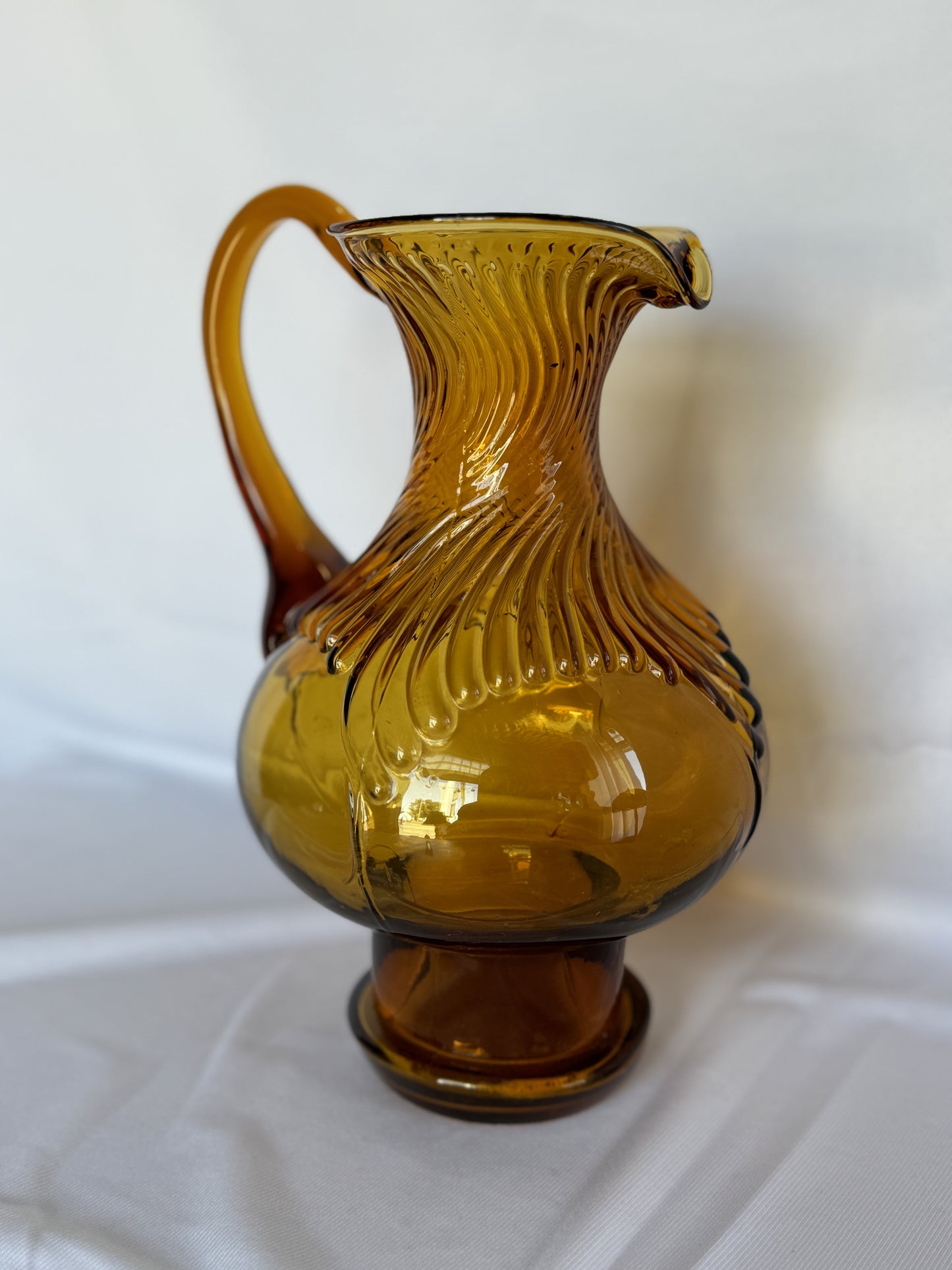 Amber Indiana Glass Tiara Hurricane Pitcher