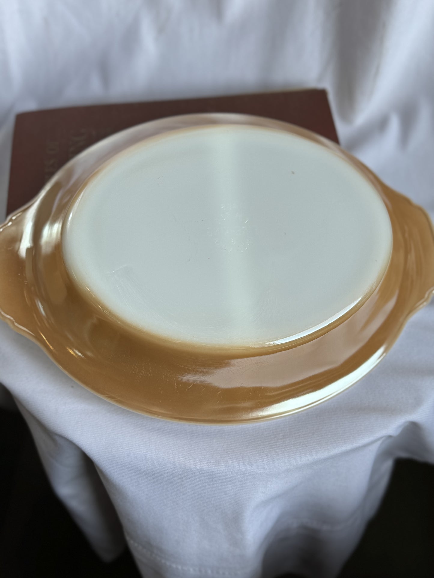 Fire King Peach Lusterware Divided Dish