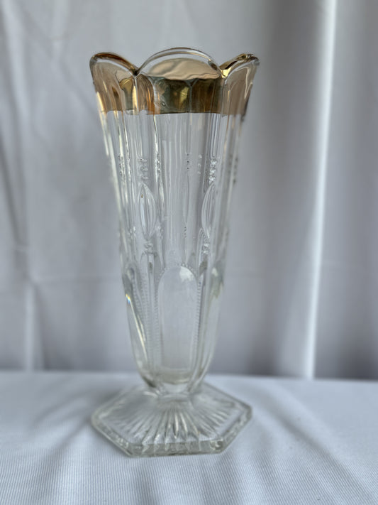 Pattern Gold Rimmed Glass Vase