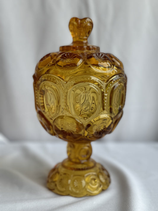 LE Smith Amber Moon & Stars Pedestal Compote