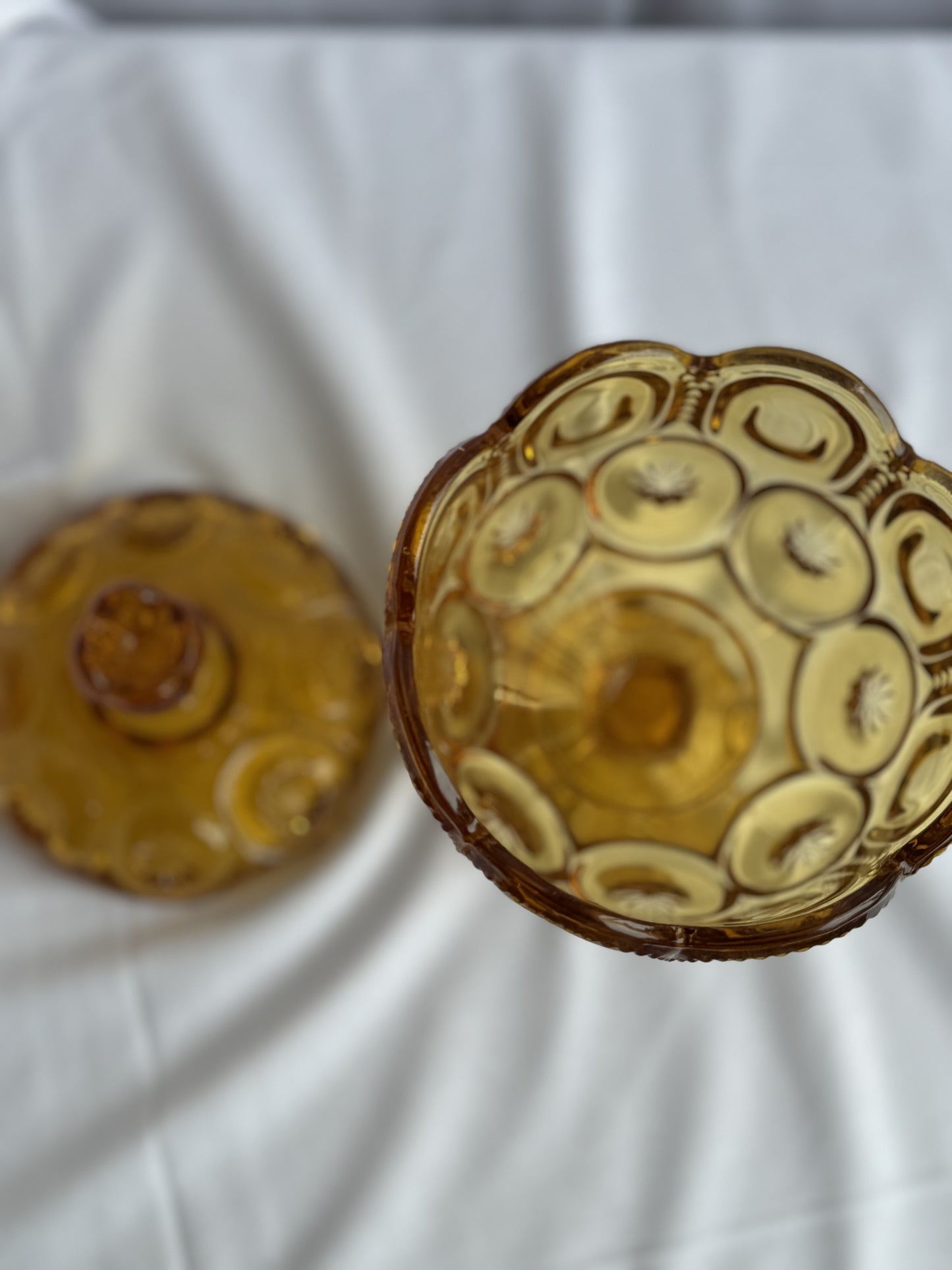 LE Smith Amber Moon & Stars Pedestal Compote