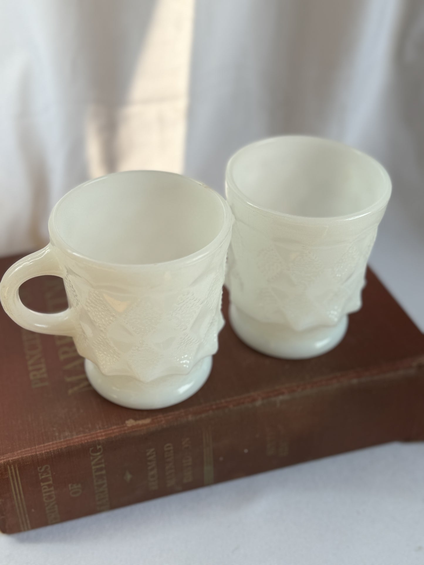 Fire King White Kimberly Diamond Mugs