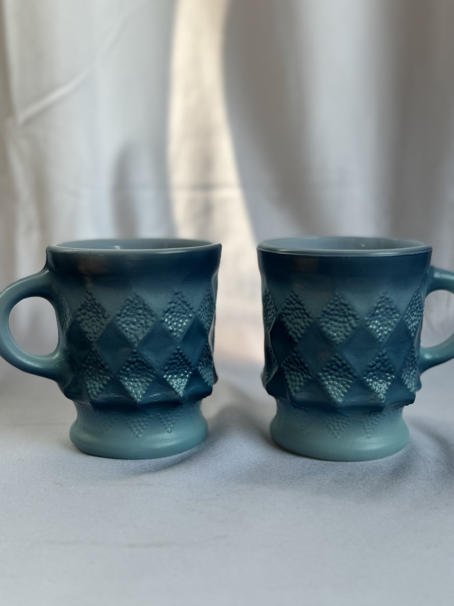 Fire King Blue Kimberly Diamond Mugs