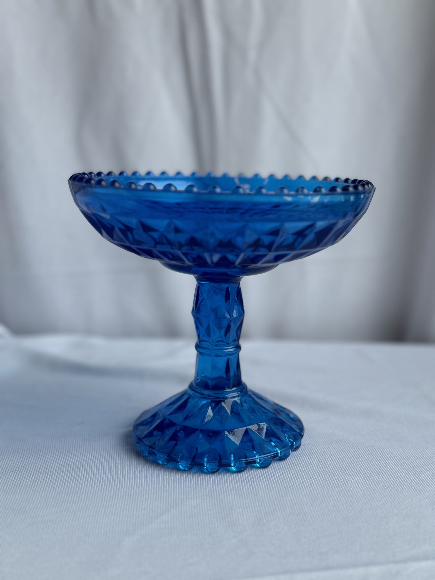 Fenton Diamond Glass Aqua Pedestal Dish