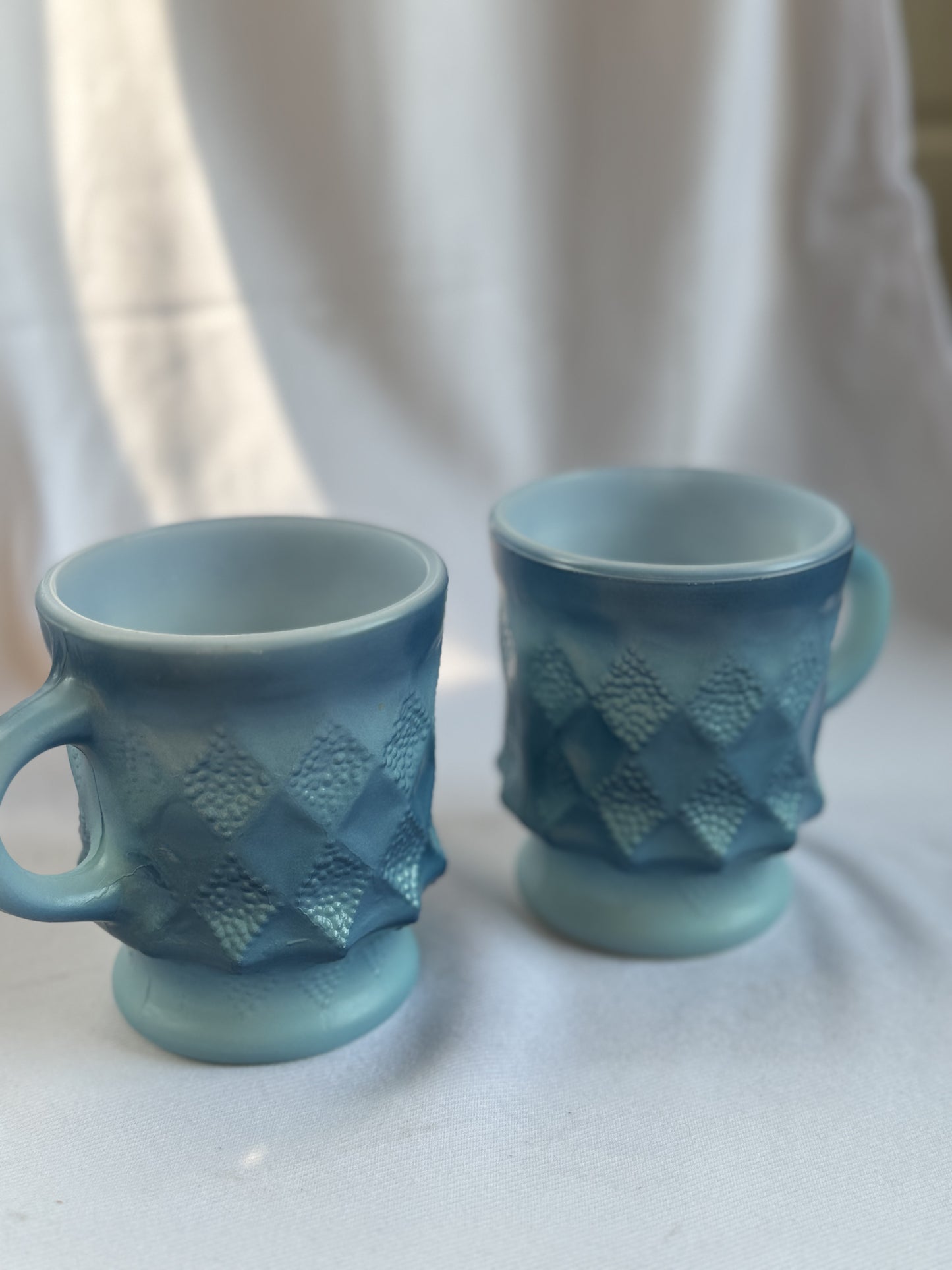 Fire King Blue Kimberly Diamond Mugs