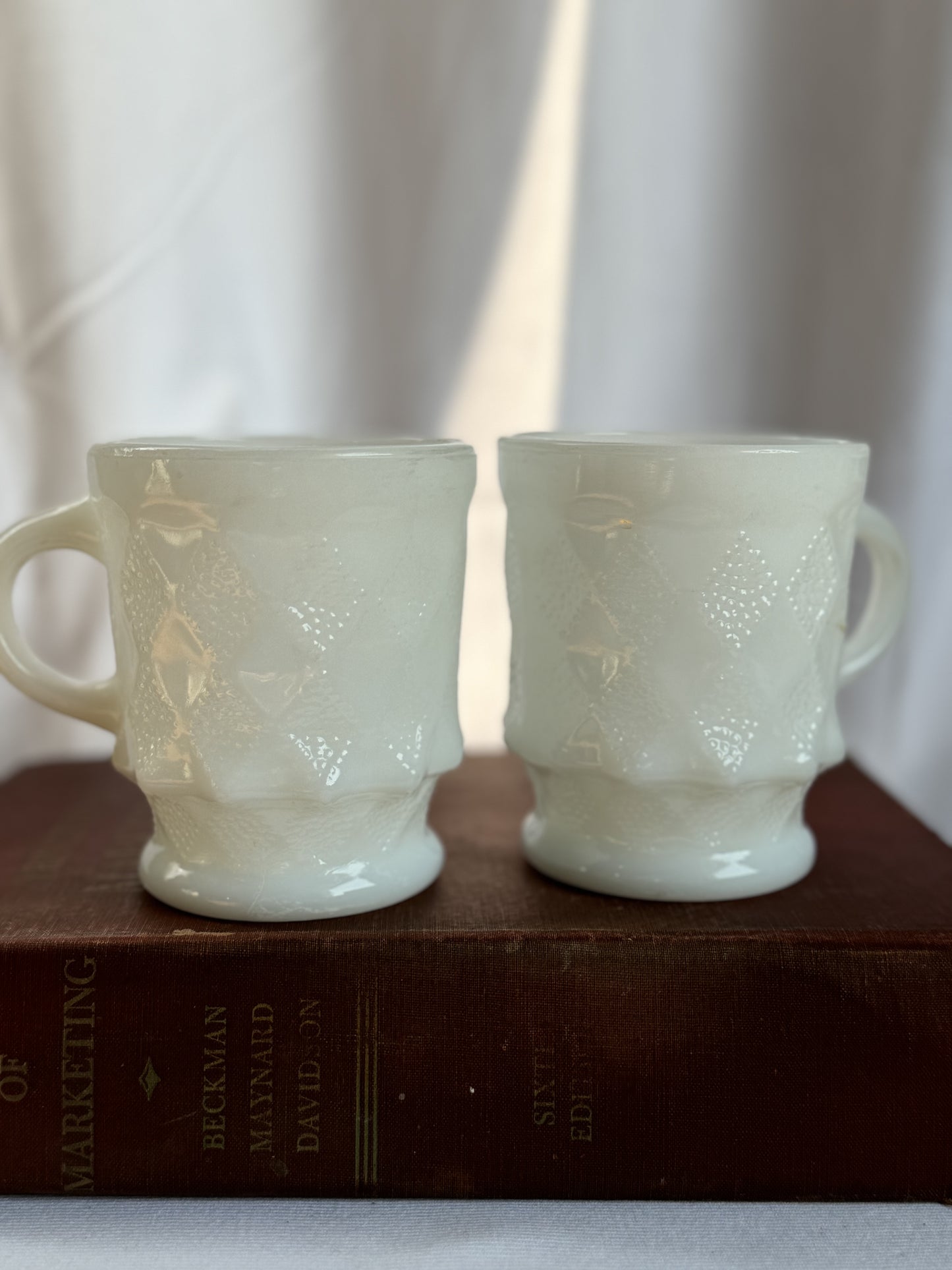 Fire King White Kimberly Diamond Mugs