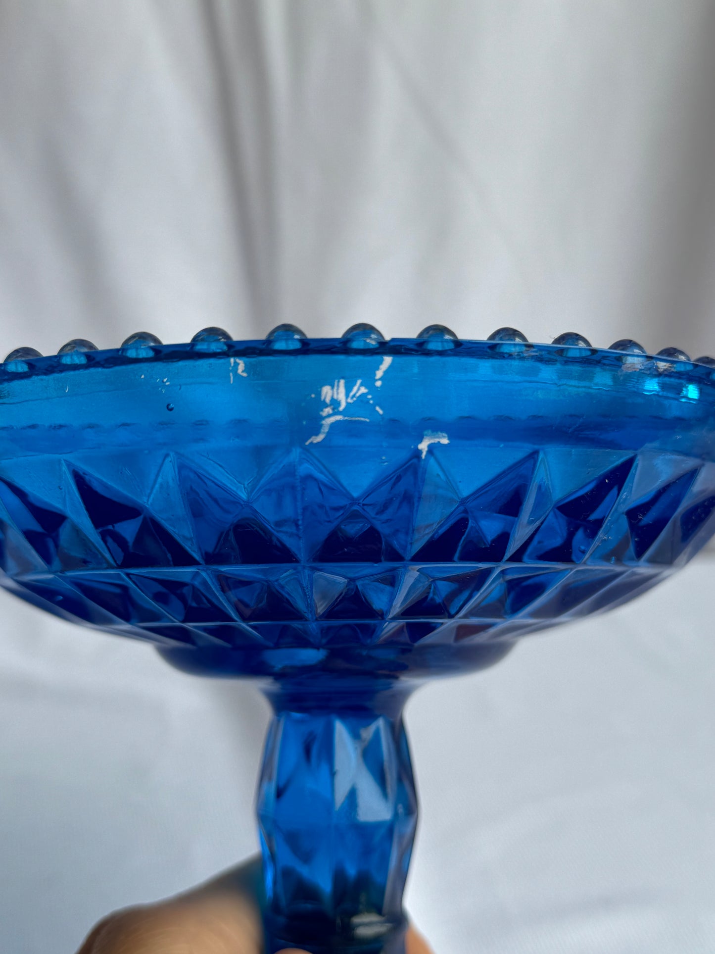 Fenton Diamond Glass Aqua Pedestal Dish