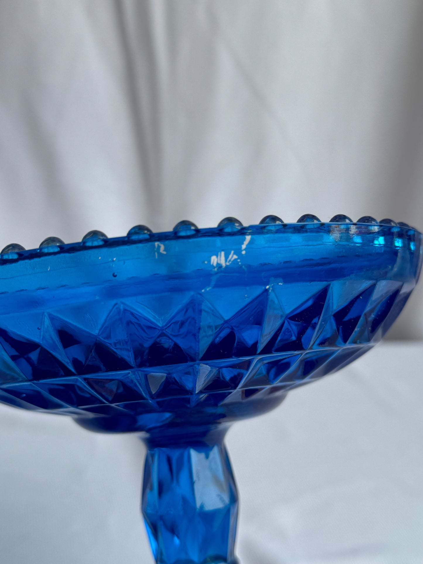 Fenton Diamond Glass Aqua Pedestal Dish