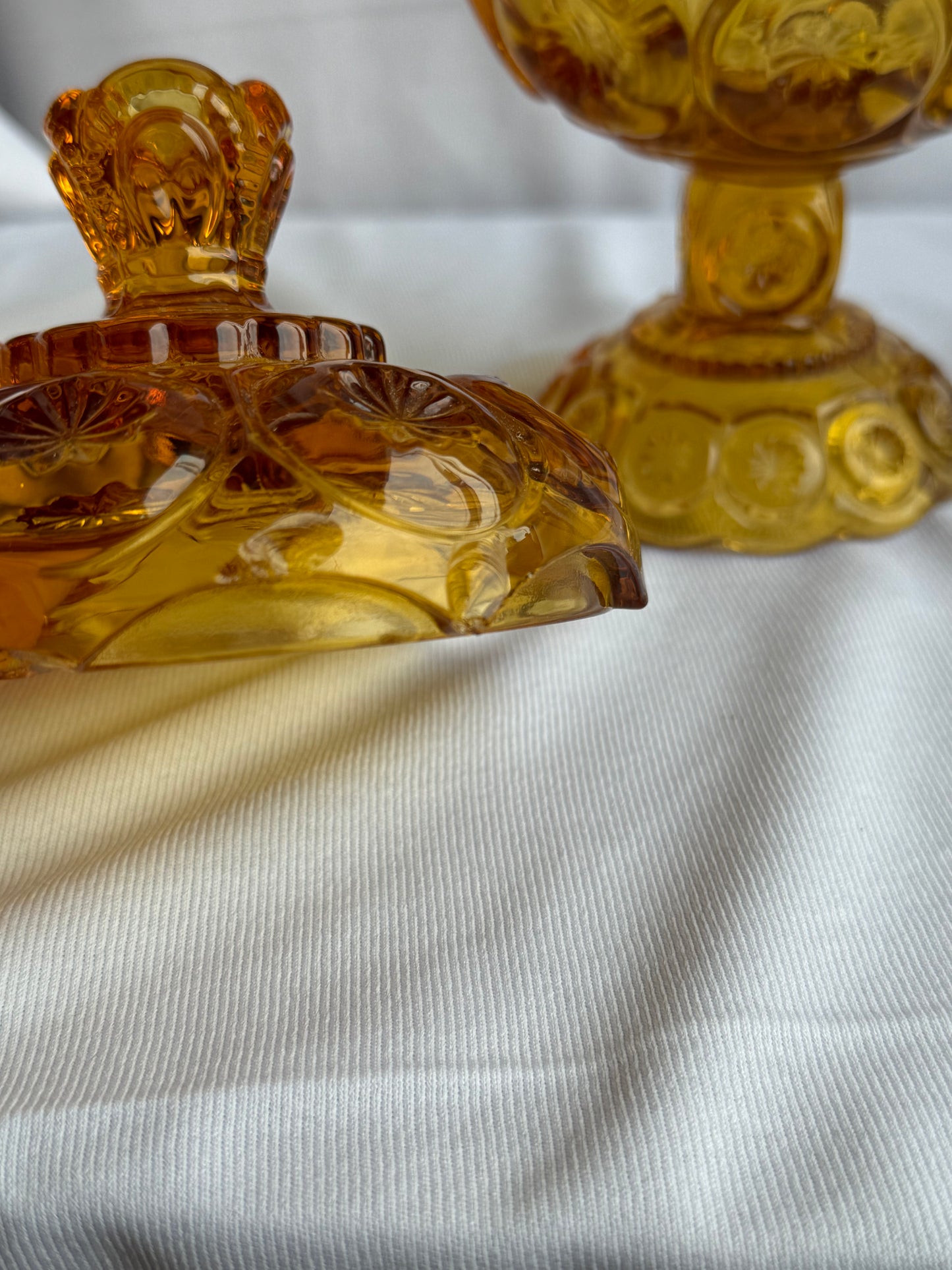 LE Smith Amber Moon & Stars Pedestal Compote