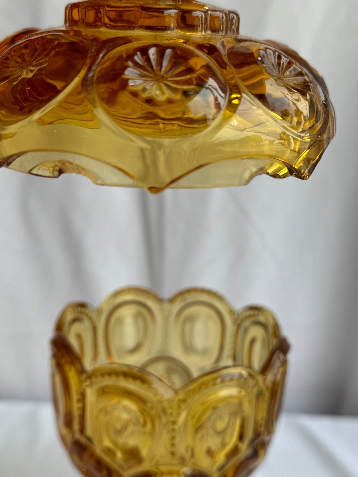 LE Smith Amber Moon & Stars Pedestal Compote