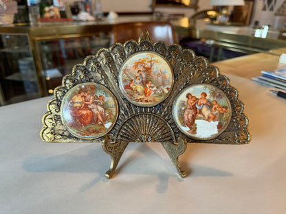 Victorian 24k fan w/ porcelian cameos wall art