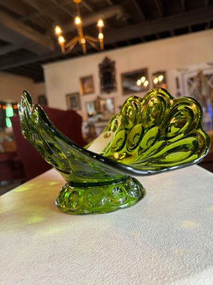 LE Smith green glass moon & stars banana bowl