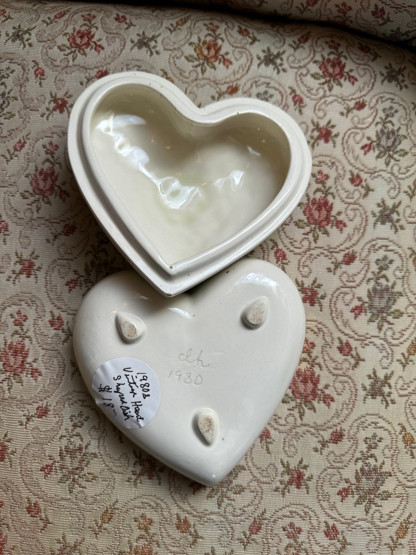 1980s Heart Shaped Lidded Trinket Dish