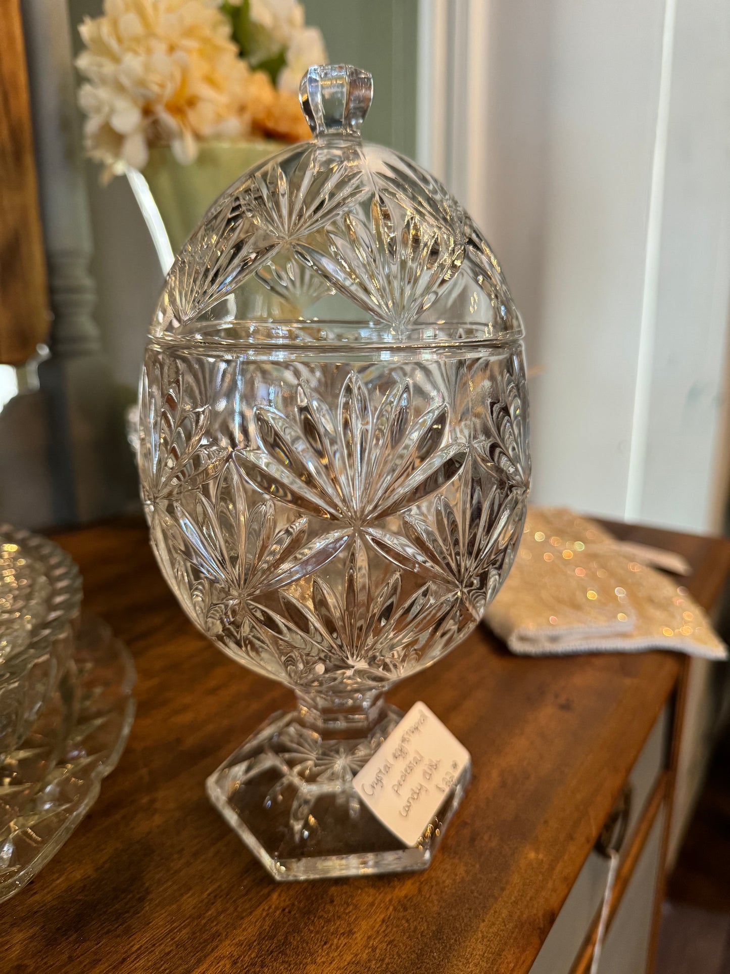 Crystal Pedestal Egg Shaped Candy Dish