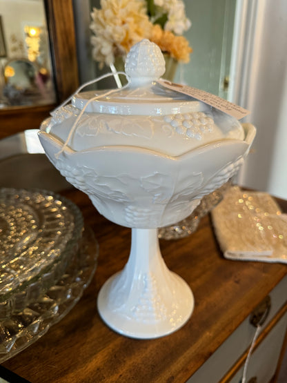 Indiana Harvest Milk Glass Pedestal Candy Dish