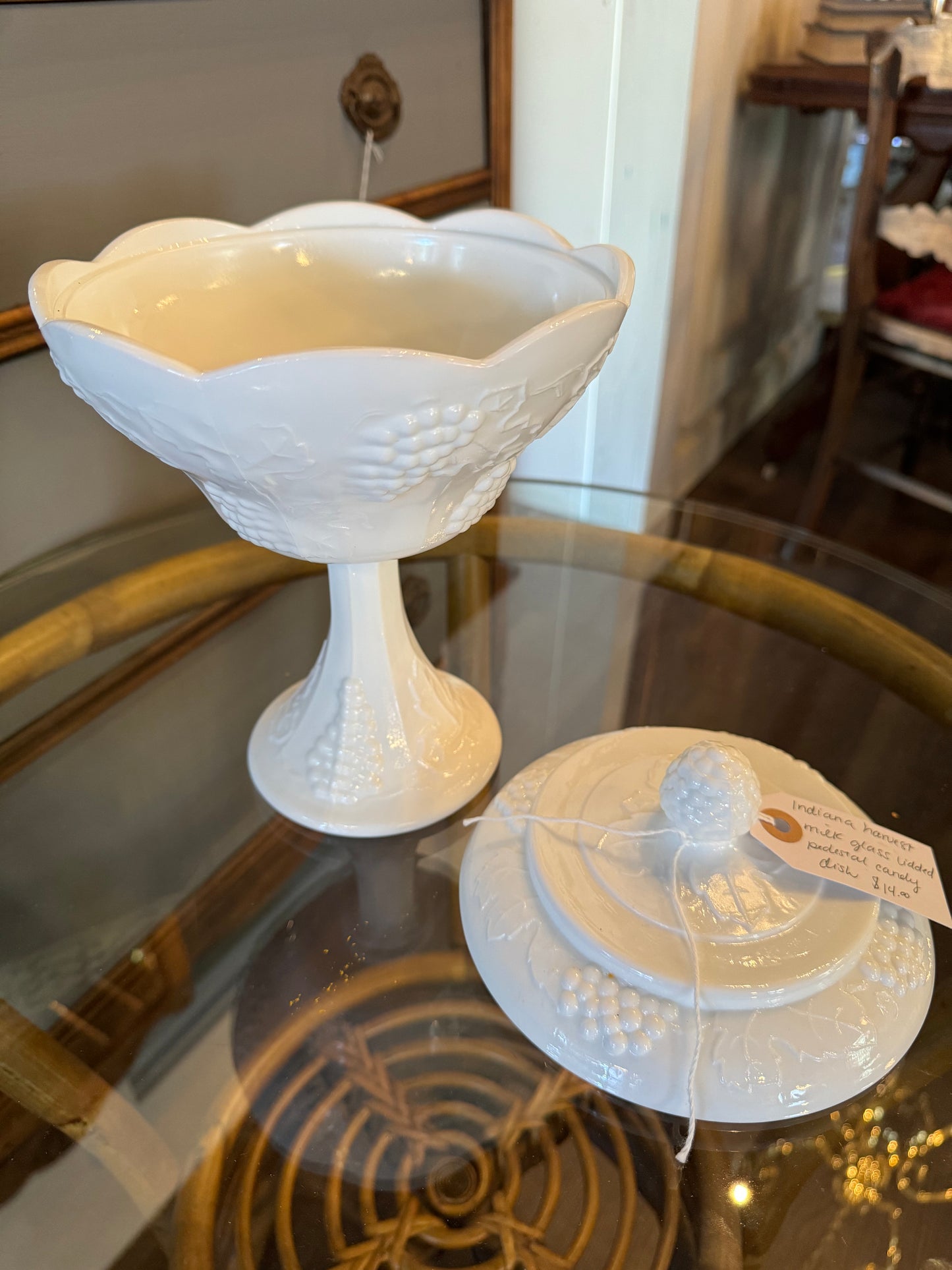 Indiana Harvest Milk Glass Pedestal Candy Dish