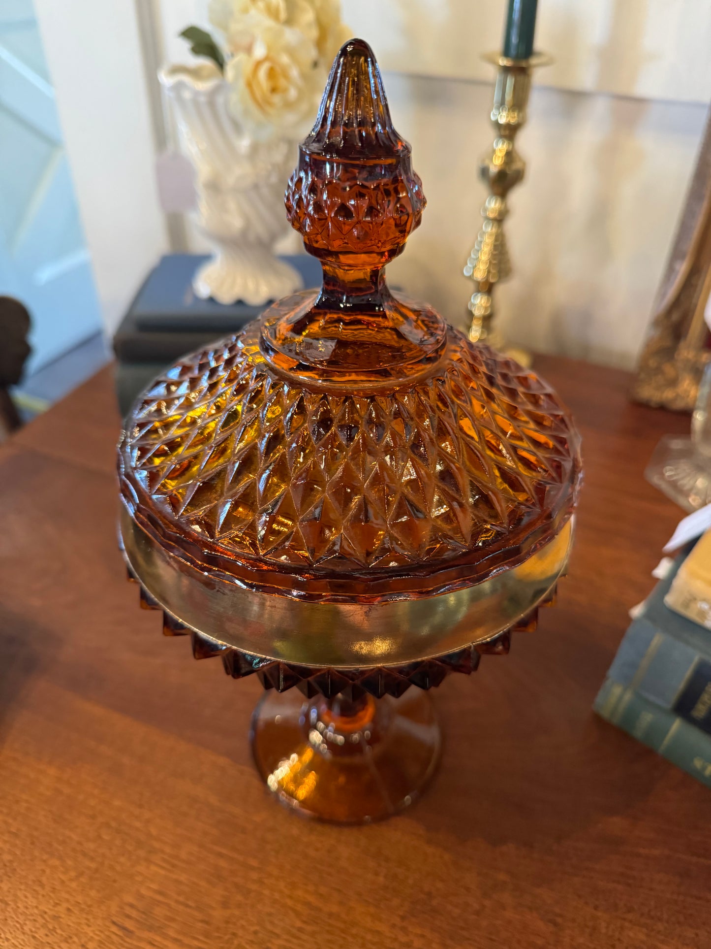 Indiana Glass Diamond Cut Compote Candy Dish