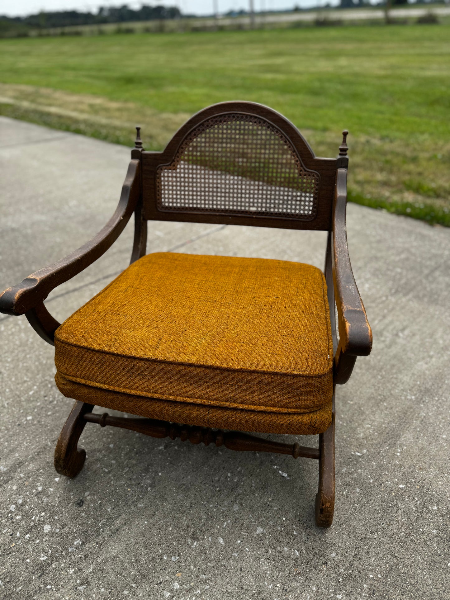 Orange Tweed & Cane Chair